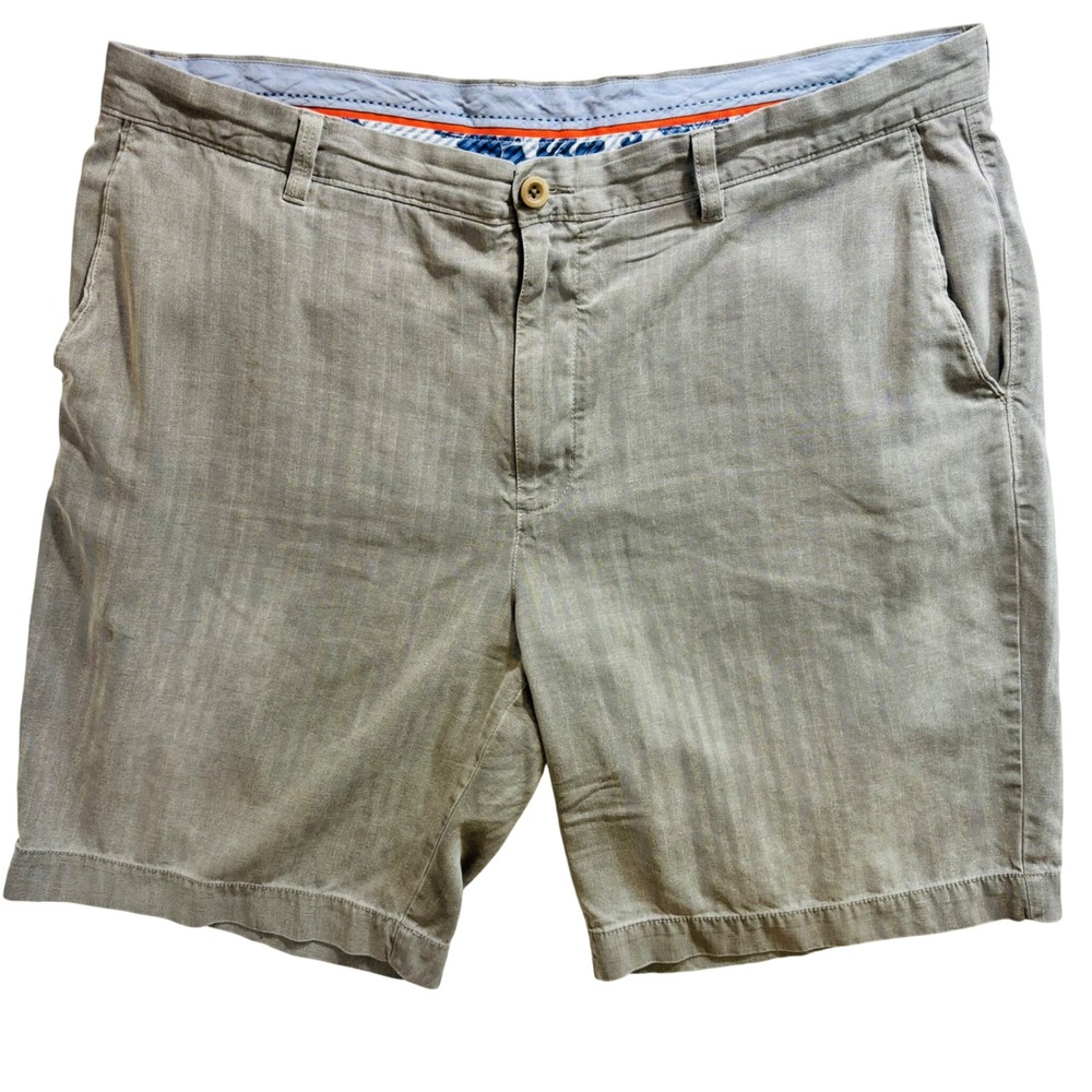 Tommy Bahama Gray Silk Cotton‎ Herringbone Flat Front Shorts Mens 40 Luxury
